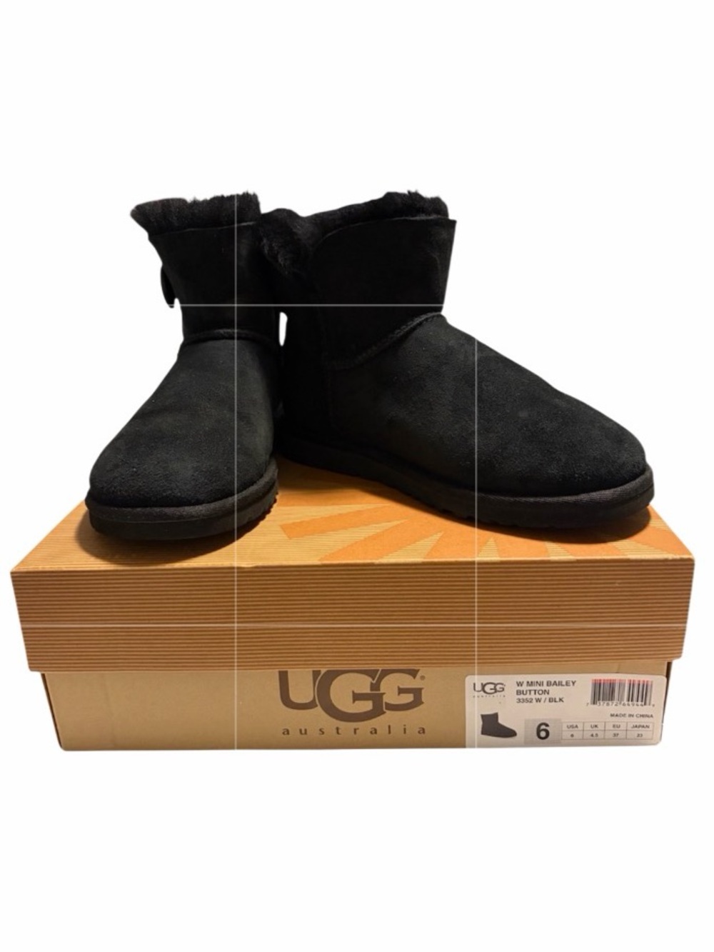 UGG Womanโs Bailey Button Black Boots Size 6 NEW NIB Style 3352